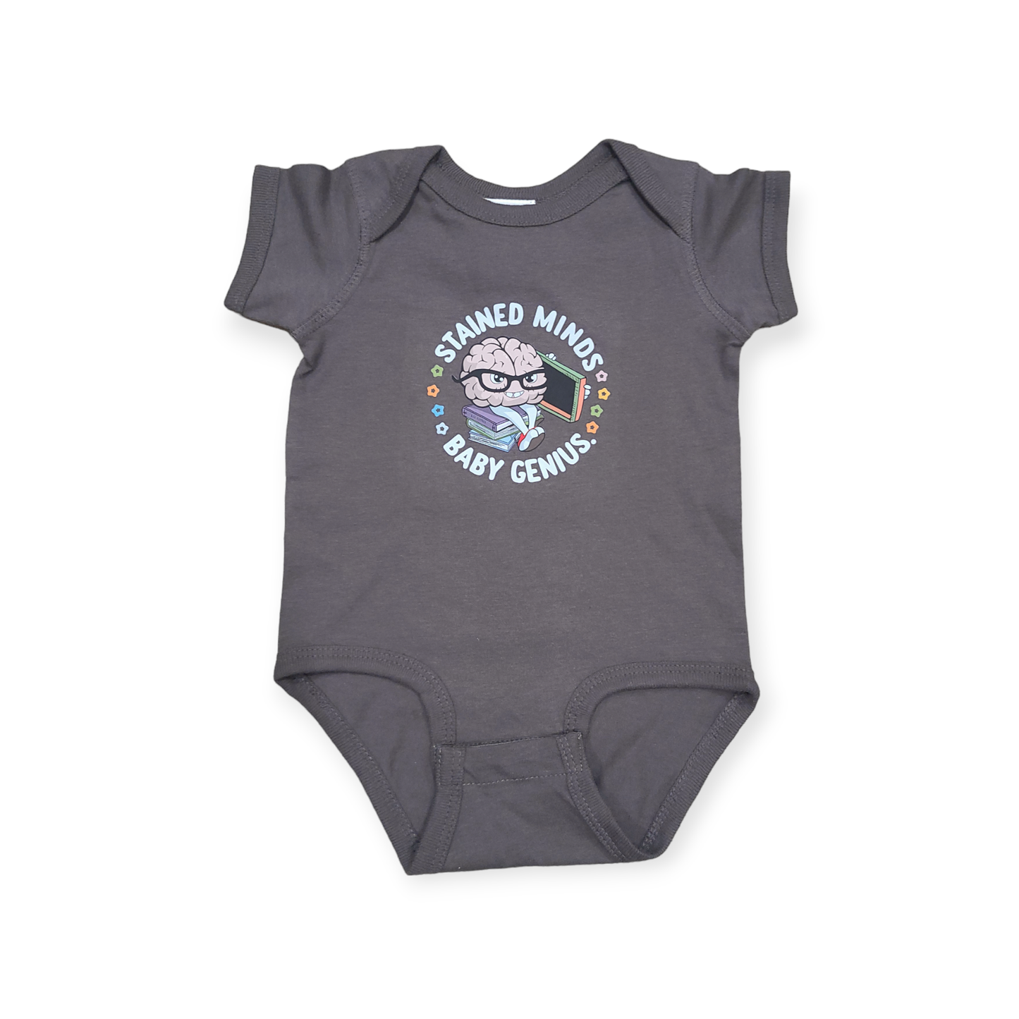 Stained Minds Baby Genius. - Short Sleeve - Charcoal Onesie