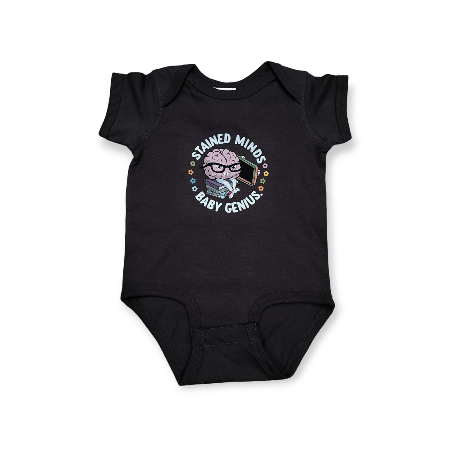 Stained Minds Baby Genius. - Short Sleeve - Black Onesie