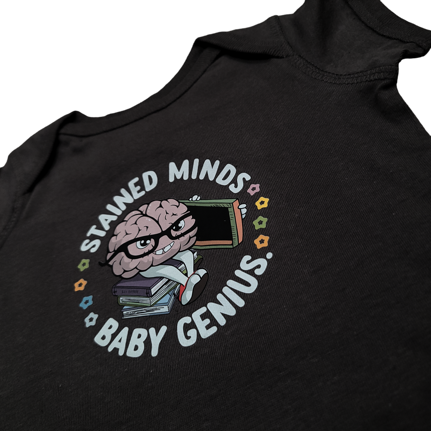 Stained Minds Baby Genius. - Short Sleeve - Black Onesie